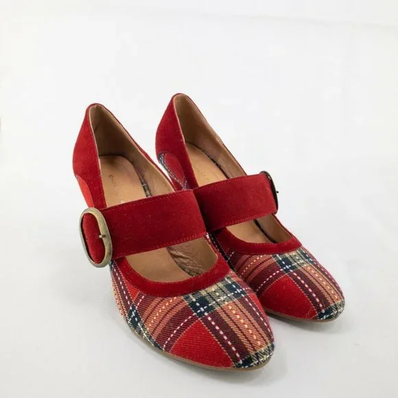 Red Plaid Mary Jane Heels - Picture 3 of 10